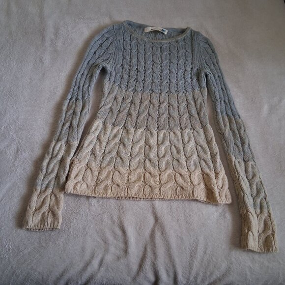 Anthropologie Sparrow XS Blue Ombre Wool Mohair Alpaca Blend Cable Knit Sweater - Picture 4 of 11